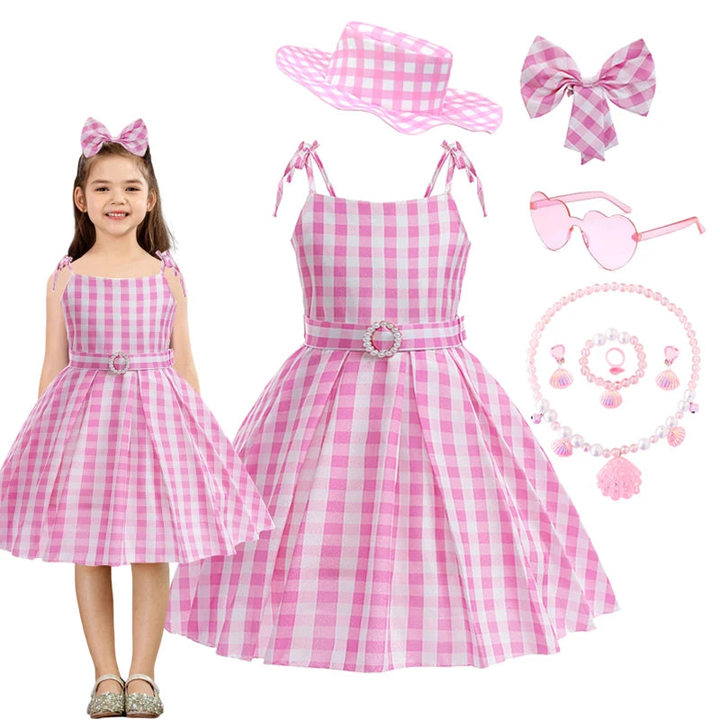 Kidswant Pink Plaid Sleeveless Princess Sundress | Summer Casual A-Line Dress for Girls | Children's Party & Casual Wear | 1-12Y