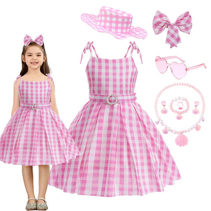 Kidswant Pink Plaid Sleeveless Princess Sundress | Summer Casual A-Line Dress for Girls | Children's Party & Casual Wear | 1-12Y