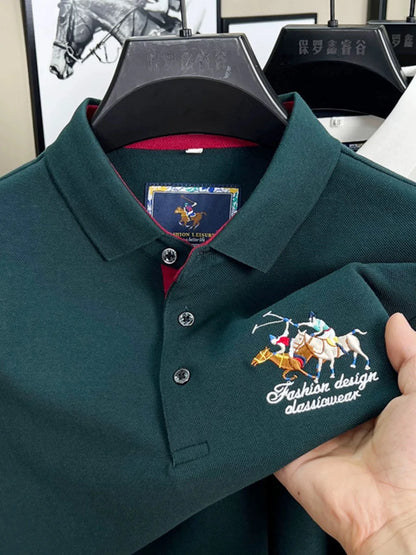 2024High end Brand 100%Cotton POLO Shirt Men's Autumn New Exquisite Horse Embroid Long sleeve T-shirt Leisure Fashion Men's Wear green Pack of 1 | CHINA