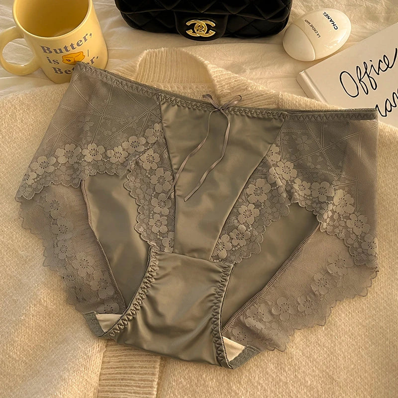 Underwear women sexy lingerie lace ropa interor para mujeres high waist panties Plus size comfortable noble high-quality bragas GRAY 1pc