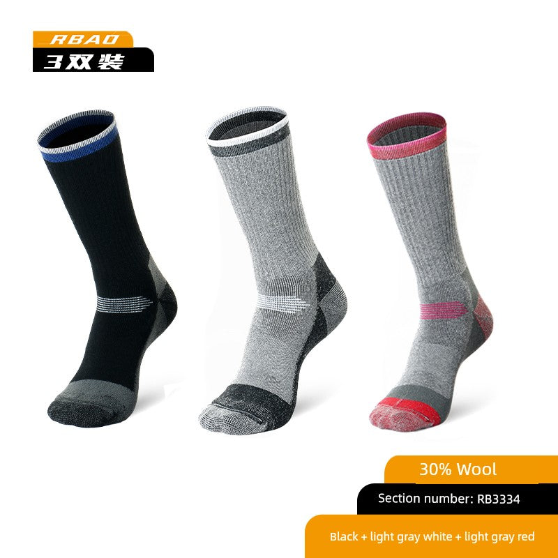 Merino Outdoor Hiking Knee Socks Ski Wool Socks 3334 [3 pairs] black + light gray white + light gray red(Autumn and Winter) XL 43-46