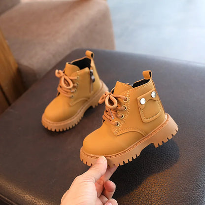 Children's Fashion Front Lace Up Soft Sole Anti Slip Warm Snow Boots Girls' Plush Casual Cotton Shoes Yellow