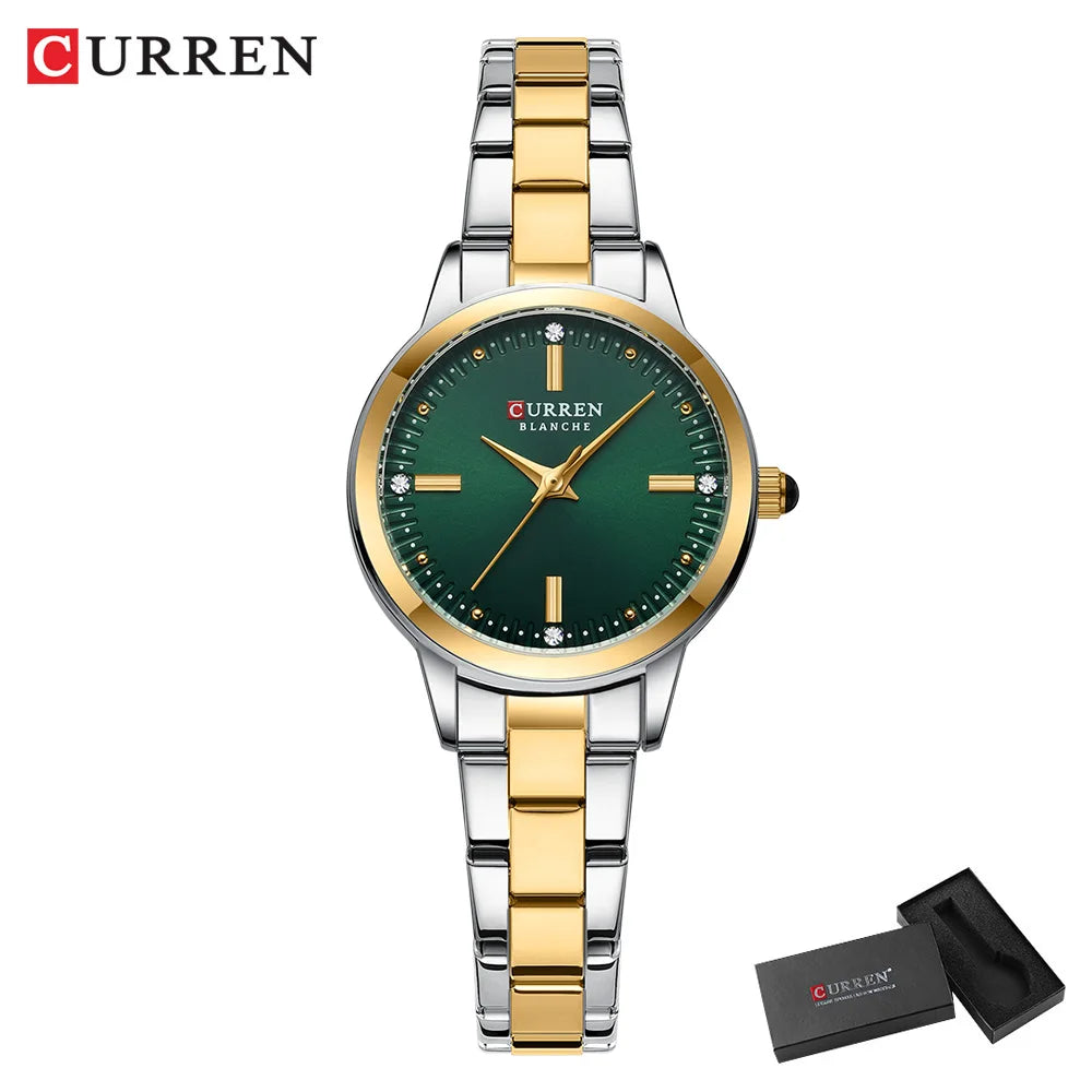 CURREN Original Quartz Watch for Women | Fashionable & Elegant Stainless Steel Waterproof Ladies Wristwatch silver green box