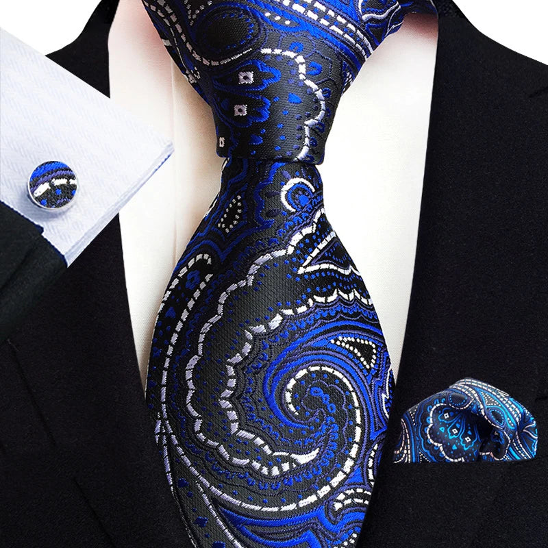 Men’s Paisley Three-Piece Suit Accessories Set – Tie, Square Scarf & Cufflinks TZ-E07