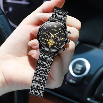 OLEVS Women's Elegant Fashion Quartz Watch | Multifunction Chronograph, Waterproof, Luminous Wristwatch All Black CHINA