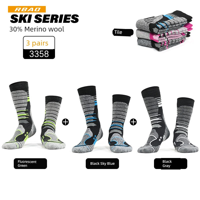 Merino Outdoor Skiing Mountain Climbing Knee Socks Wool Socks 3358B fluorescent green + black sky blue + black Gray 30% Wool L(39-43)