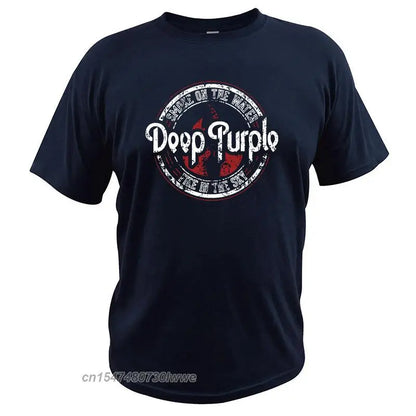 Deep Purple Tshirt Album Machine Head Smoke Song On The Water Tshirt English Rock Band 100% Cotton Basic Camiseta Navy Blue