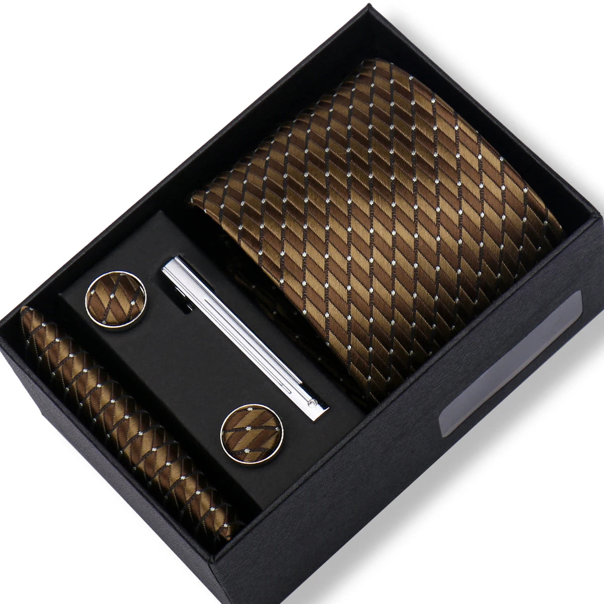 100% Silk Ties Gift Box Set – Designer Jacquard Necktie, Hanky, Cufflink, and Tie Clip for Men B34