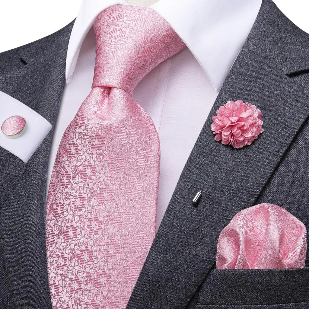 Paisley Pink Necktie With Brooch Silk Elegent Wedding Tie For Men Handky Cufflink Fashion Business Party Hi-Tie Designer N-0327-XH-0059