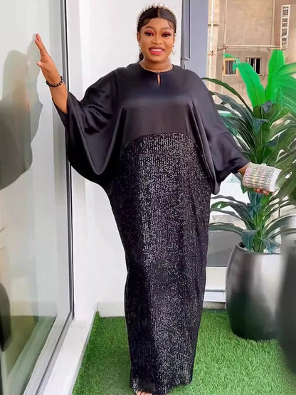 Plus Size Long Dresses For Women African Traditional Party Evening Gowns Dubai Luxury Abaya 2024 Africa Clothing Loose Boubou Black One Size