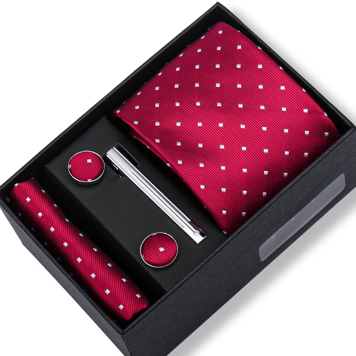 100% Silk Ties Gift Box Set – Designer Jacquard Necktie, Hanky, Cufflink, and Tie Clip for Men B43