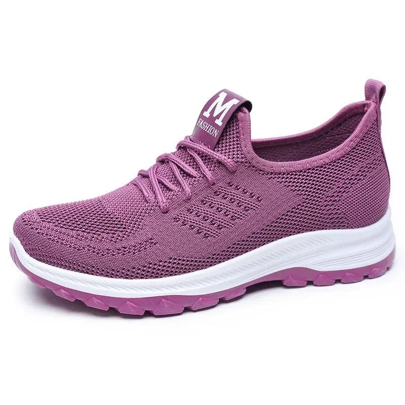 2023 Women's Mesh Vulcanized Sneakers | Lightweight Spring Casual Flats | Comfortable Knitted Lace-Up Shoes purple