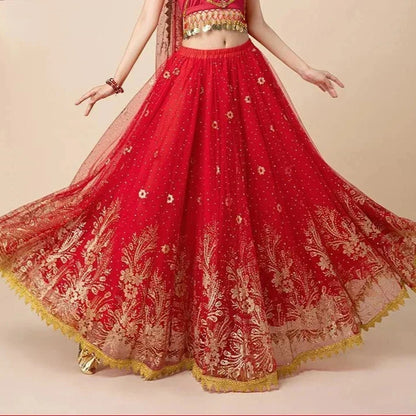 Women's Bollywood Belly Dance Costume – Large Swing Skirt Performance Outfit Red Single Skirt One Size