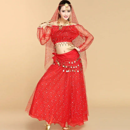 Fashionable Adult Belly Dance Costume Set | Bollywood Inspired Indian Dance Wear | Multiple Piece Options Red