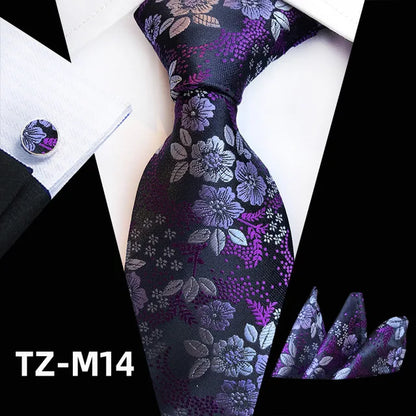 Floral Pink Silk Tie Set for Men – Wedding & Party Neck Tie with Handkerchief, Brooch, and Cufflinks TZ-M14