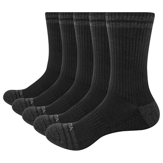 YUEDGE Mens Socks Cotton Cushioned Mid Crew Socks For Hiking Running Sport Work(5 Pairs / Pack) Black