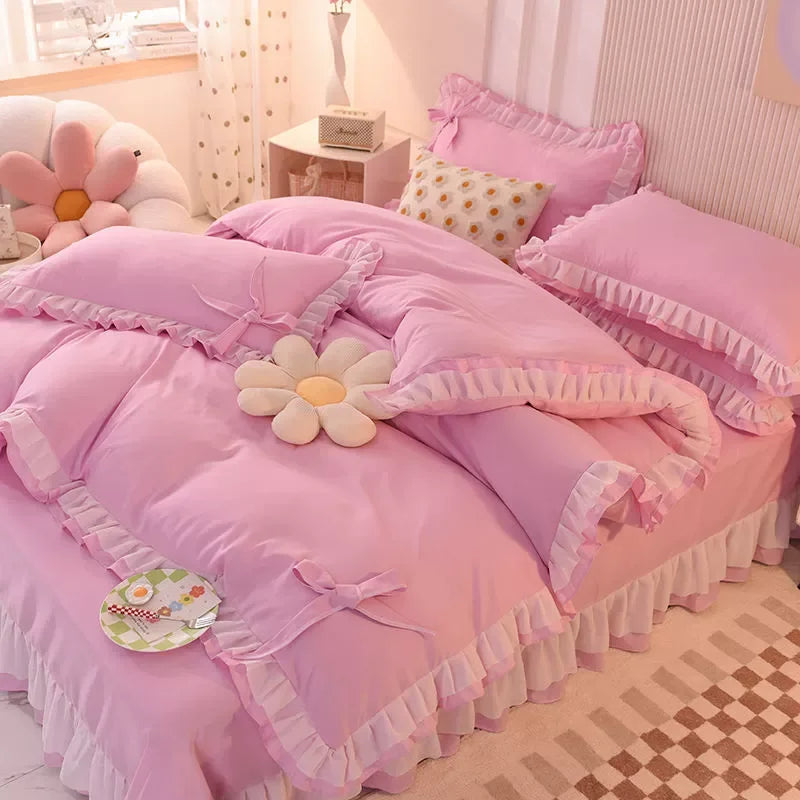 Purple Bed Sets Seersucker Bedding Cute Princess Duvet 4 Pieces Home Decor 4 Flat sheet