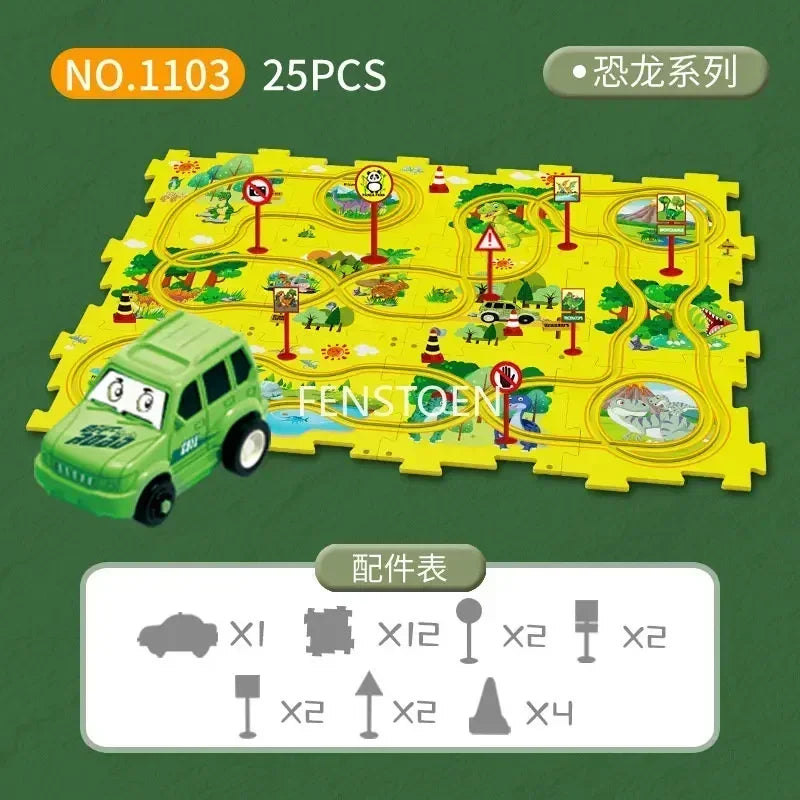 5-25Pcs DIY Assembly of Electric Track City Scene Children's Educational Track Car Puzzle Car Track Game Set Children's Gifts Dinosaur 25PCS