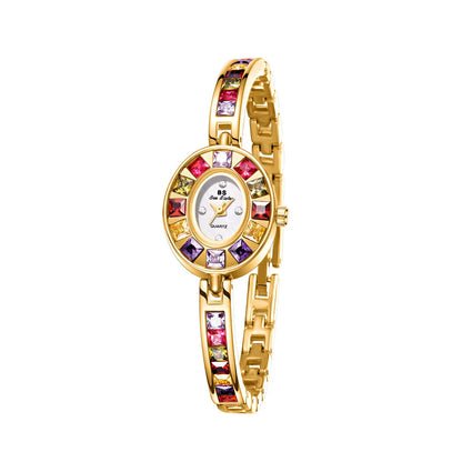 UTHAI V64 Ladies Quartz Watch | Elegant Light Luxury Gradient Rainbow Diamond Bracelet Watch Golden