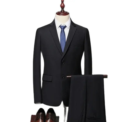 High-Quality Men's British Style Slim Suit - Business Casual Two-Piece Set (Blazer + Trousers)