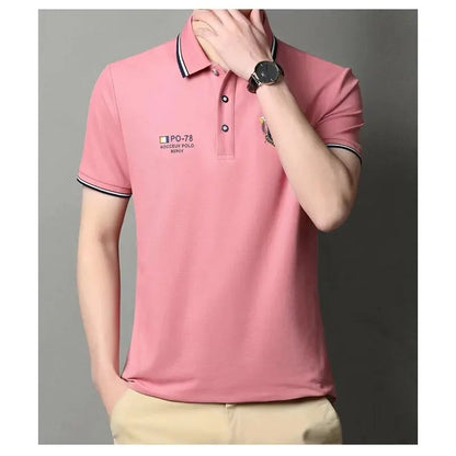 Men's Summer New Fashion Breathable Embroidery Solid Colour Lapel Short-Sleeved Polo Shirt Light Luxury Business High-End Tops