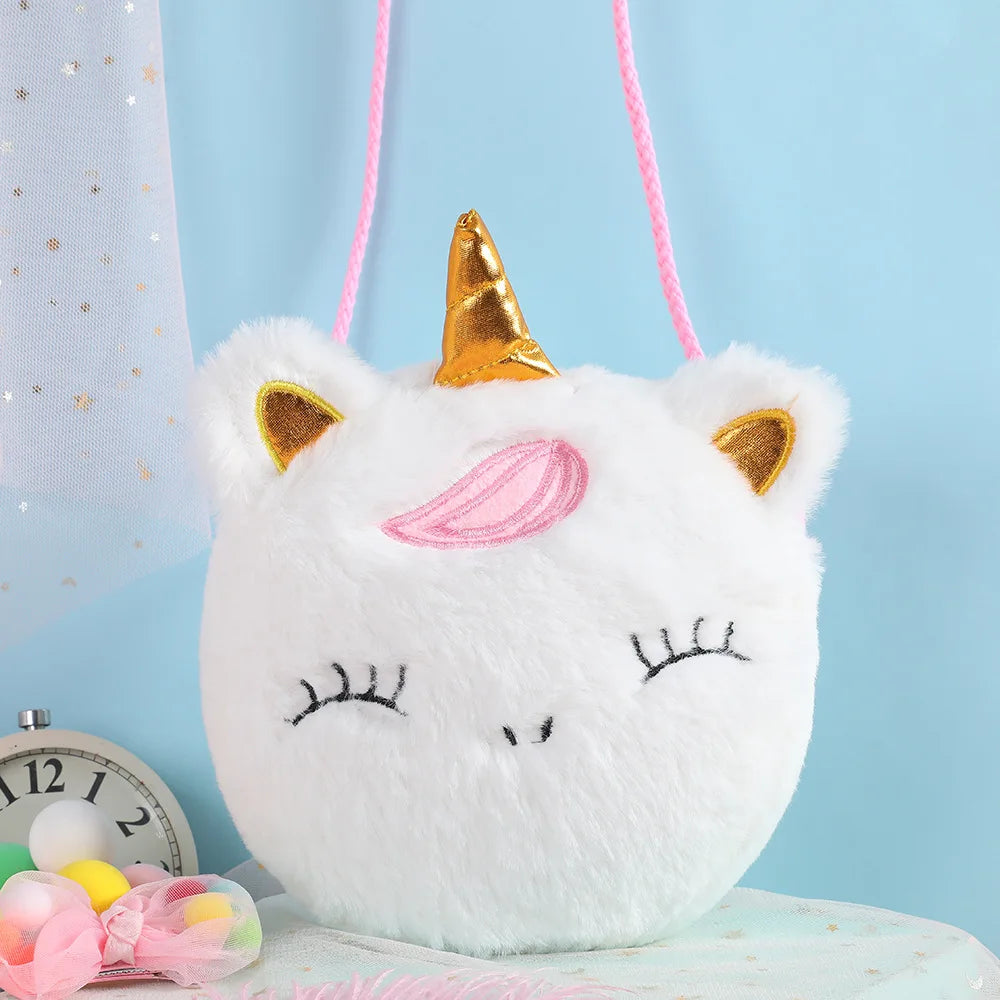 Fashion Children Girls Shoulder Bag Cute Unicorn Animals Messenger Bag Kids Keys Coin Purse Cute Princess Mini Handbag Plush Toy No.4