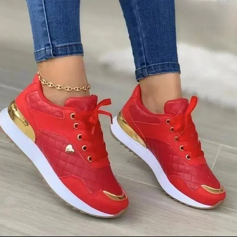 2024 Women's Lightweight Mesh Sneakers Lace Up Flat Shoes Classic Zapatillas De Mujer A-Red-women-shoes