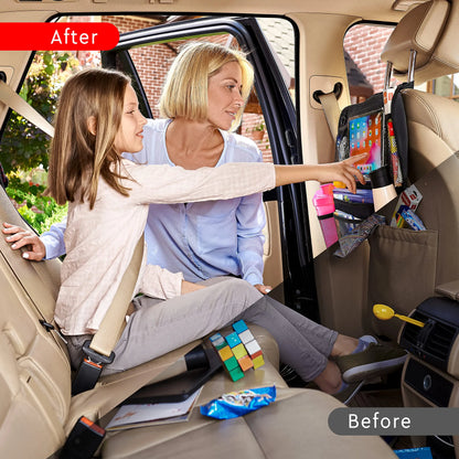 2-Pack Backseat Car Organizer with Kick Mats & Touchscreen Tablet Holder