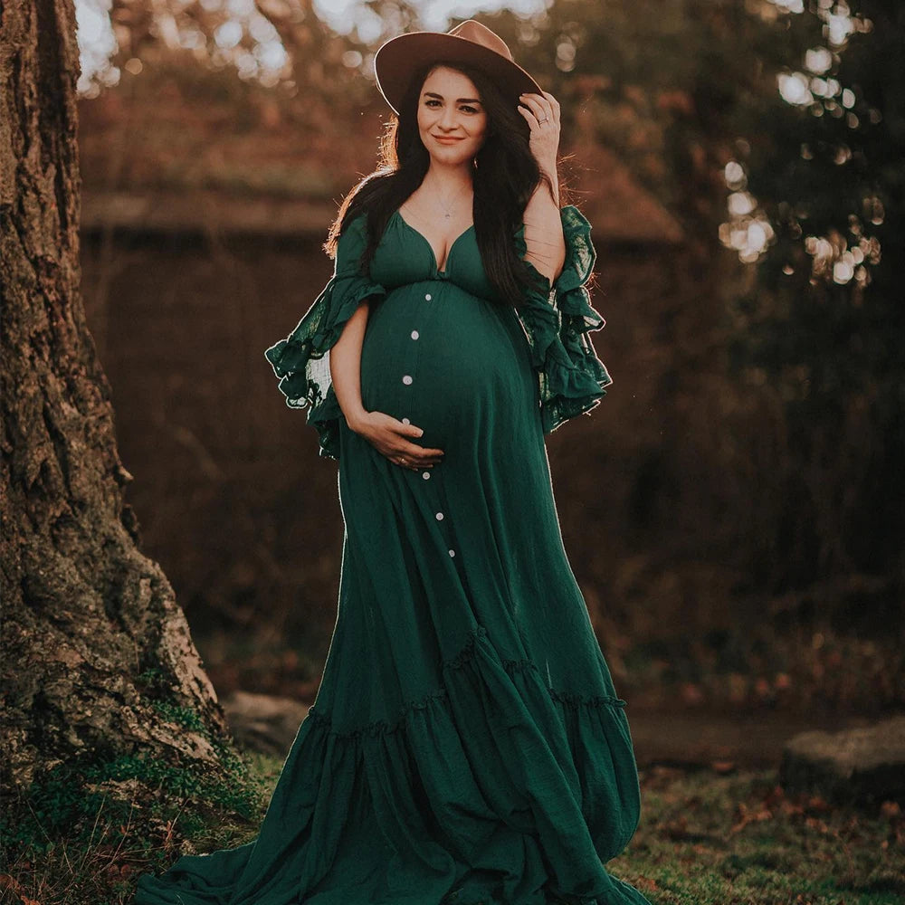 Bohemian Maternity Photography Dress with Flounce Edges