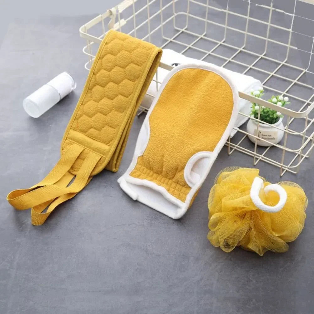 3-Piece Exfoliating Body Scrubber Set – Back Scrubber, Bath Sponge & Glove for Deep Cleansing