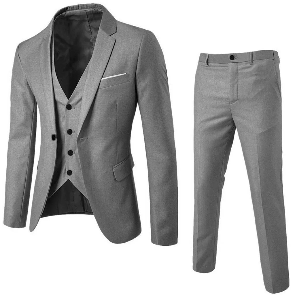 Men's 3-Piece Slim Fit Suit for Weddings and Events.