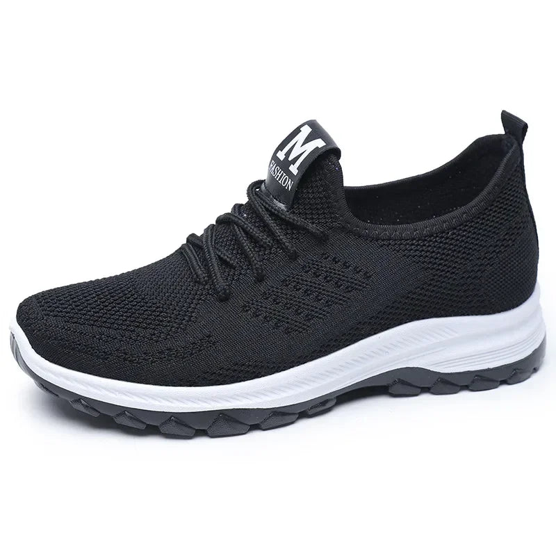 2023 Women's Mesh Vulcanized Sneakers | Lightweight Spring Casual Flats | Comfortable Knitted Lace-Up Shoes black