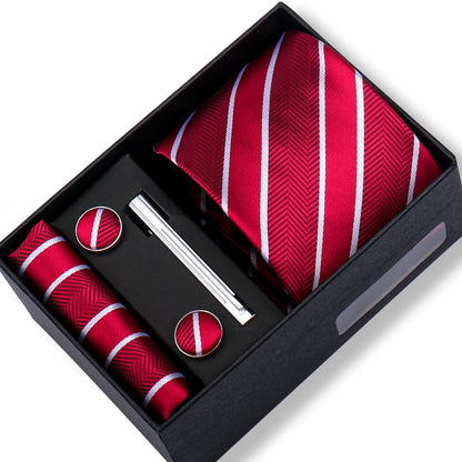 100% Silk Ties Gift Box Set – Designer Jacquard Necktie, Hanky, Cufflink, and Tie Clip for Men B46