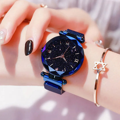 Women's Fashion Starry Sky Watch | Diamond Quartz Dress Watch with Magnet Buckle Mesh Belt