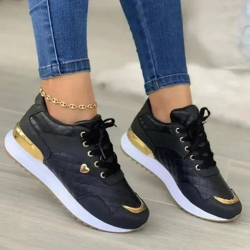 2024 Women's Lightweight Mesh Sneakers Lace Up Flat Shoes Classic Zapatillas De Mujer A-Black-women-shoes