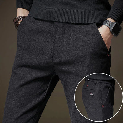 Plus Fleece Thicken Men's Casual Sport Pants Streetwear Fashion Autumn Winter New Male Clothing New Solid Full Straight Trousers YB38 Black Thin