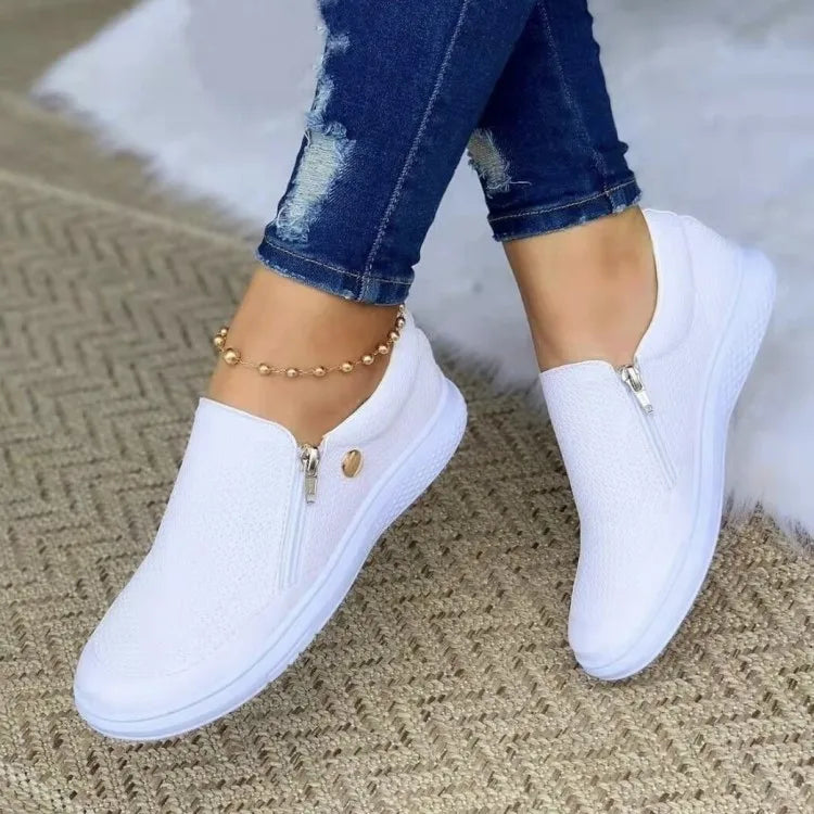 Platform Sneakers for Women - White Vulcanized Slip-On Shoes, Luxury Tennis Feminino 2024 WHITE