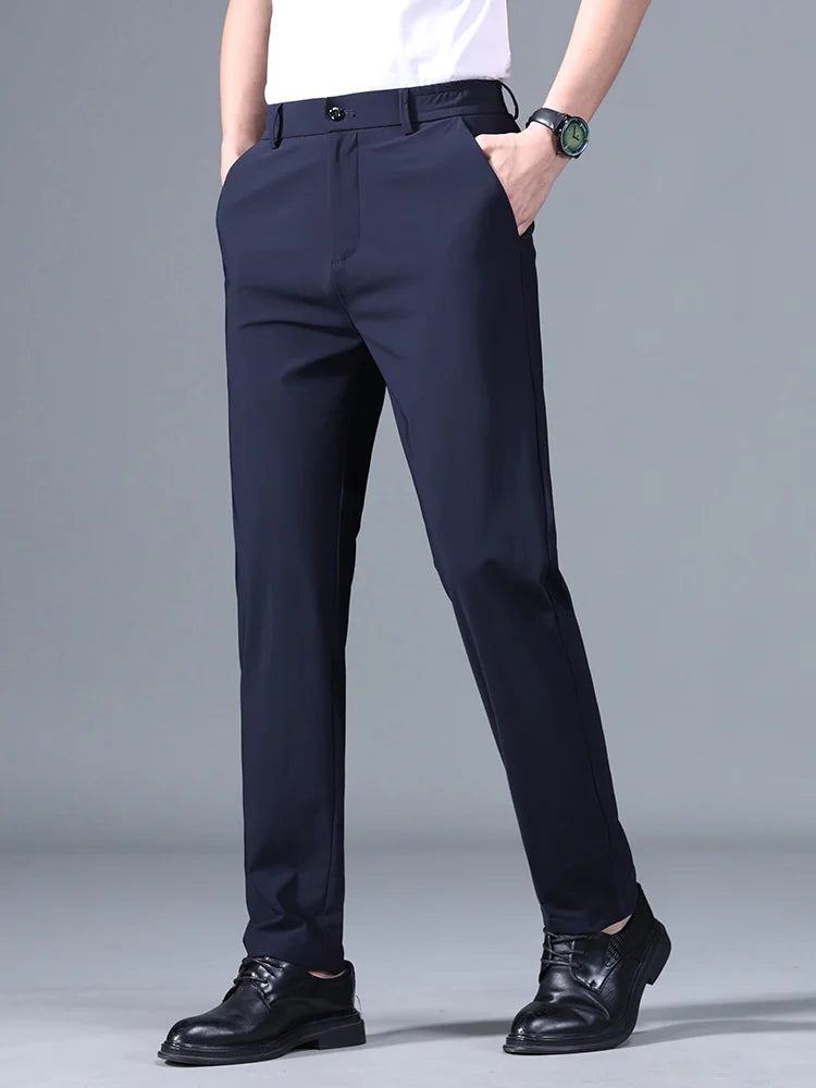 Men's Summer Stretch Suit Pants - Elastic Waist, Thin, Casual, Available in Black, Gray, Blue