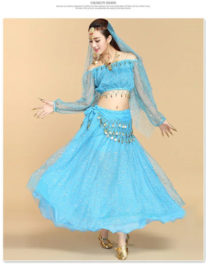 Fashionable Adult Belly Dance Costume Set | Bollywood Inspired Indian Dance Wear | Multiple Piece Options Aqua Blue