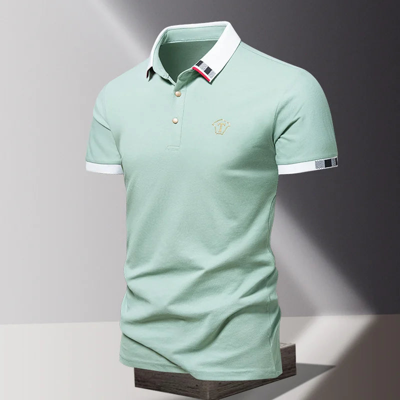 2024 Summer New Men's Pure Cotton Short sleeved T-shirt for Men's High end Casual Lapel Half Sleeved Polo Shirt Men's Top green