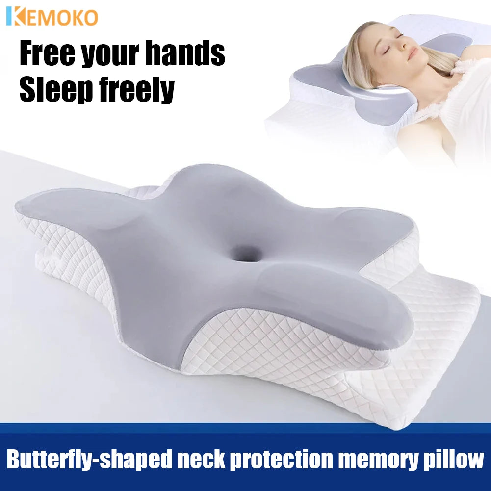 KEMOKO 2-in-1 Butterfly Memory Foam Cervical Pillow | Ergonomic Orthopedic Neck & Shoulder Pain Relief