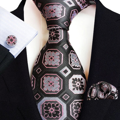 Men’s Paisley Three-Piece Suit Accessories Set – Tie, Square Scarf & Cufflinks TZ-E06