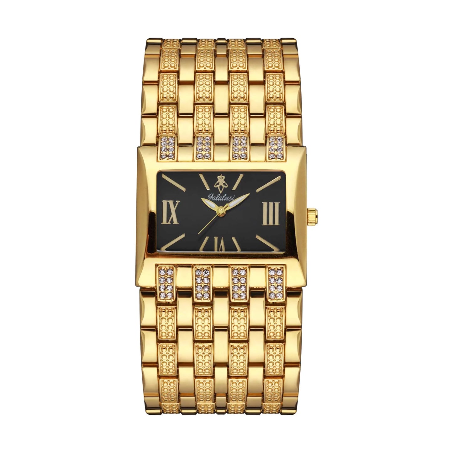 Yalalusi Women’s Luxury Watch – Rectangle Gold Case with Black Dial & Crystal Drilling – Ion Plating & Gift Box – Best Seller 2024 Gold Black