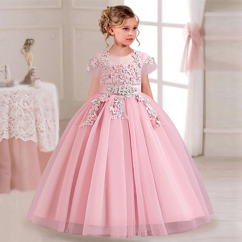 Flower Girl Communion Dress | Embroidered Princess Wedding Ball Gown as picture 7