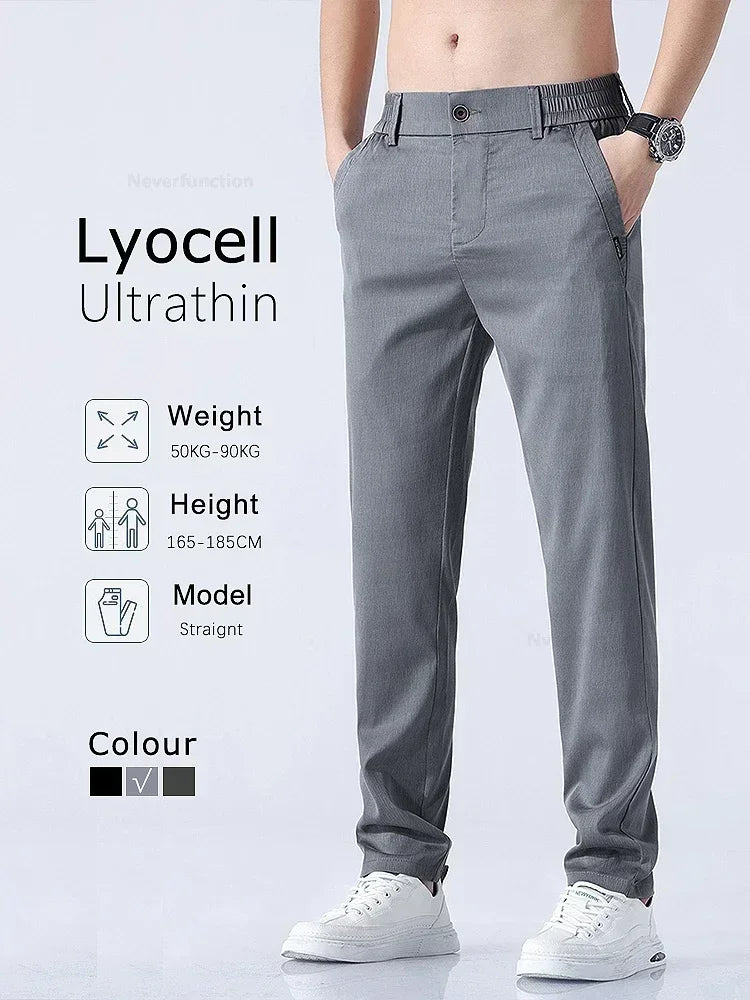 Summer New Ultra-thin Lyocell Casual Pants for Men Soft Straight Slim Stretch Fashion Casual Long Pants Classic Style Male