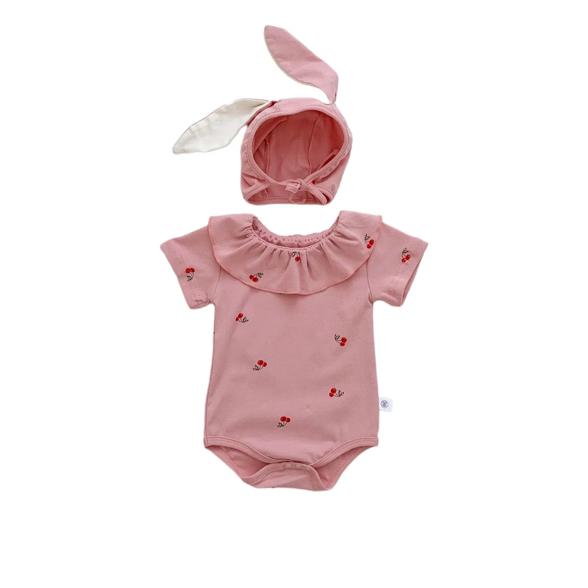 New In Summer Infant Newborn Girls Short Sleeve Cherry Print Outfits Jumpsuits Kids Baby Cotton Clothing Bodysuits Gift Hat