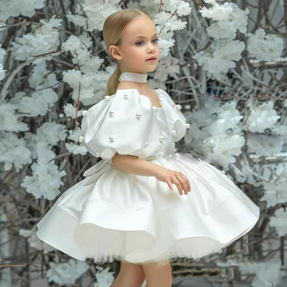 2023 Elegant Retro Princess Dress for Baby Girls | Fashion Puff Sleeve Birthday & Party Dress with Pearls