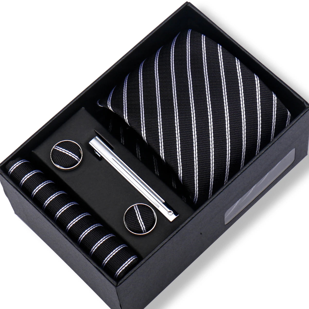 100% Silk Ties Gift Box Set – Designer Jacquard Necktie, Hanky, Cufflink, and Tie Clip for Men B10