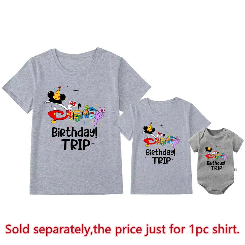 Disney Birthday Family Matching Shirts | Cotton Dad, Mom, Kids Tees & Baby Rompers | Funny Family Outfits for Special Occasions