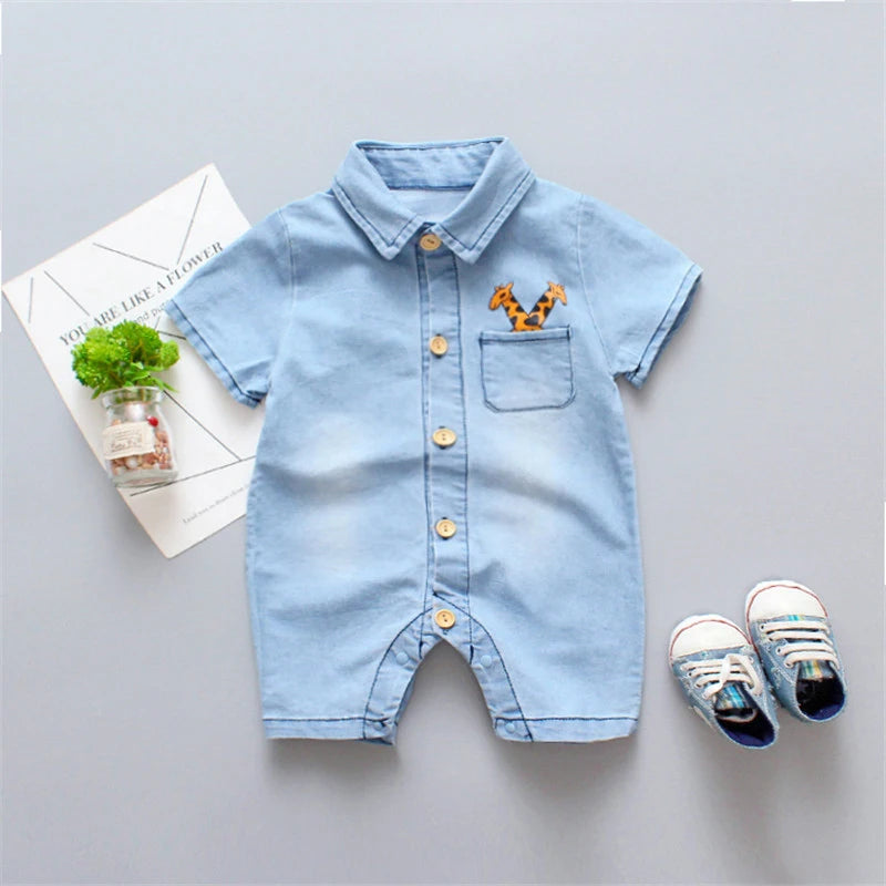 ENENS Newborn Unisex Clothes Polo Jumpsuits Summer Baby Rompers Solid One-pieces 0-24 Months Soft Suits Cotton Clothing Sets Light blue